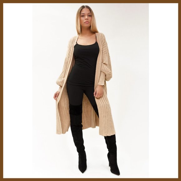Sweaters - NWT Cardigan Maxi Sweater with Big Sleeves (Tan)